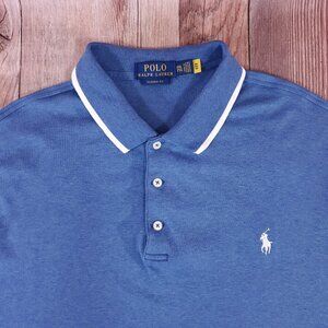 Polo Ralph Lauren Mens XXL Classic Fit Long Sleeve Polo Shirt Blue White Pony